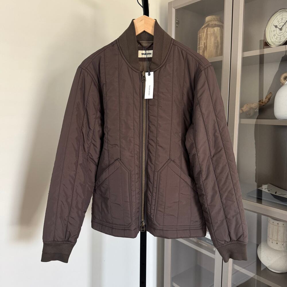 Taylor Stitch The Able Brown Soil Quilted Nylon Jacket 46 NEW Full Zip Bomber